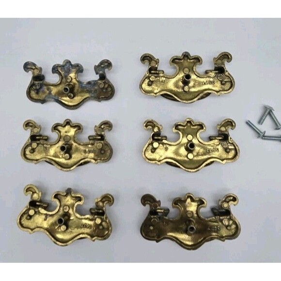 6 Vintage Dresser Drawer Furniture Pulls Handles With Screws Hardware Gold 3677 - Picture 8 of 16